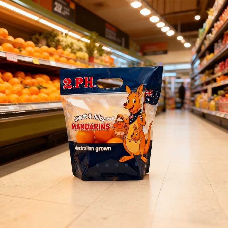 Atmungsaktive, selbststehende Tasche mit Reißverschluss für frische Früchte